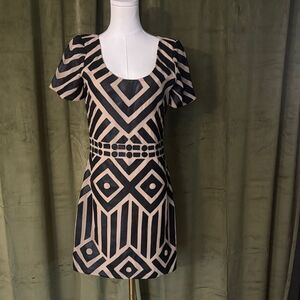 NWT Kas New York Black and Tan Geometric Mini Dress, S